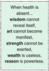 When health is absent...wisdom cannot reveal itself,art cannot become manifest,strength cannot be exerted,wealth is useless,reason is powerless.